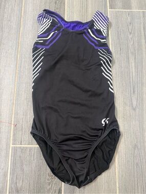GK Black & Purple Girls' Leotard with Stripe Detail